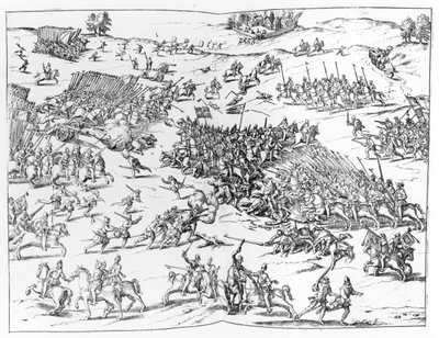 De Slag bij Kortrijk tussen de Fransen en de Vlamingen in 1580 door German School